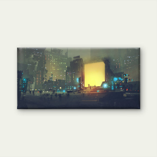 Sci-Fi Cyberpunk City Rain Wall Art Canvas Office Home Room Framed 120x60cm