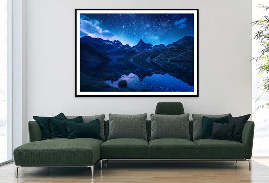 Night View with Mountain Lake and Starry Sky Home Decor Premium Quality Poster Print Choose Your Sizes