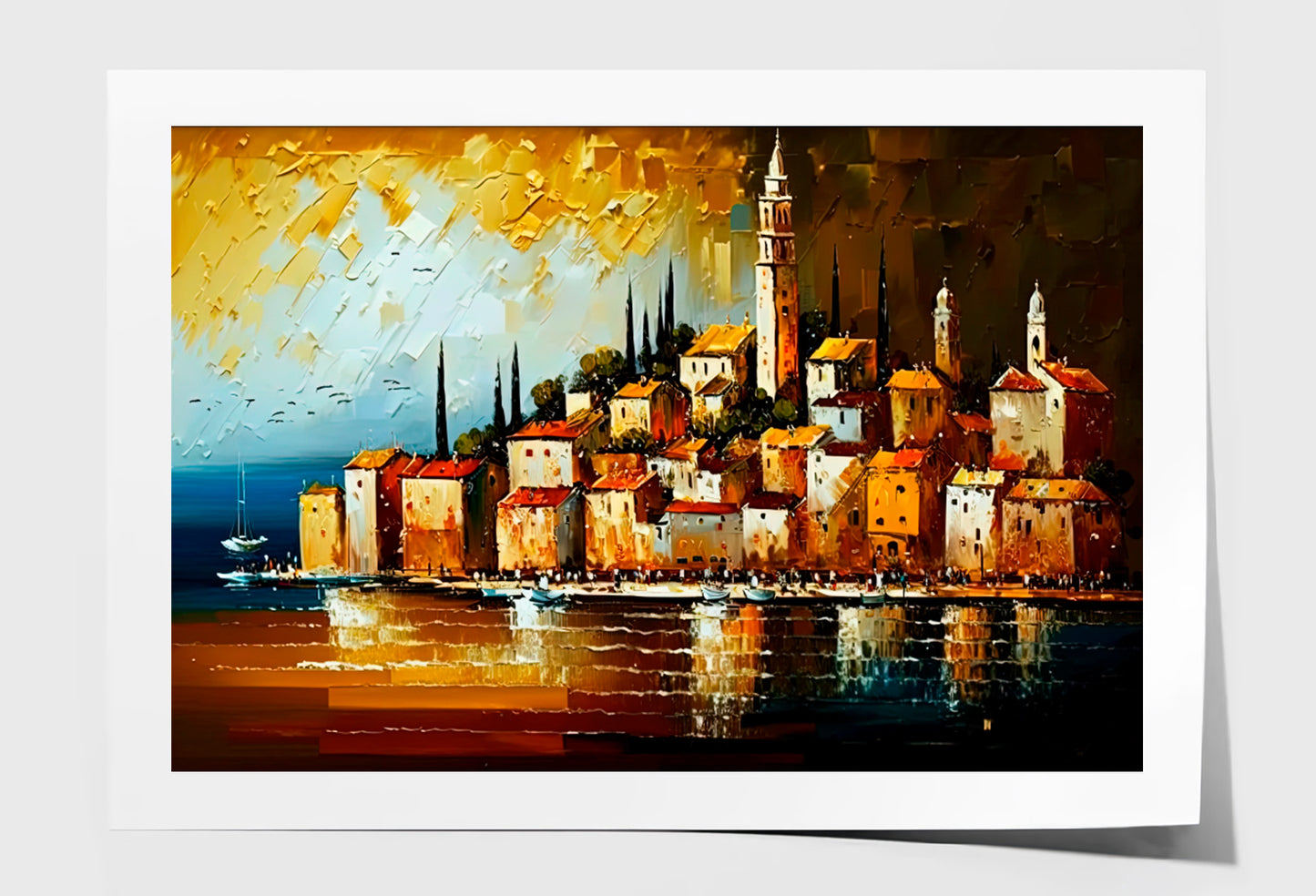 Mediterranean Coastal City Oil Painting Wall Art Limited Edition High Quality Print Unframed Roll Canvas None