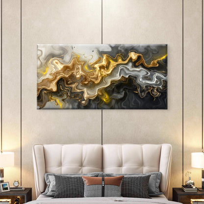 Luxury Black Gold Fluid Marble Wall Art Canvas Office Home Room Framed 120x60cm