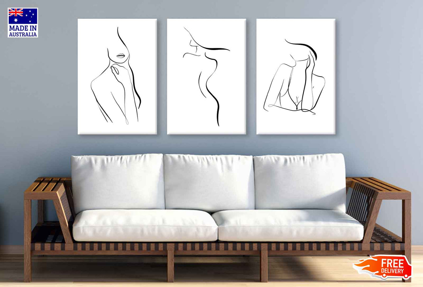 3 Set of Girl with Hat Line Art High Quality Print 100% Australian Made Wall Canvas Ready to Hang