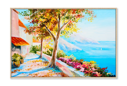 House Near The Sea Seascape Painting Wall Art Limited Edition High Quality Print Canvas Box Framed Natural