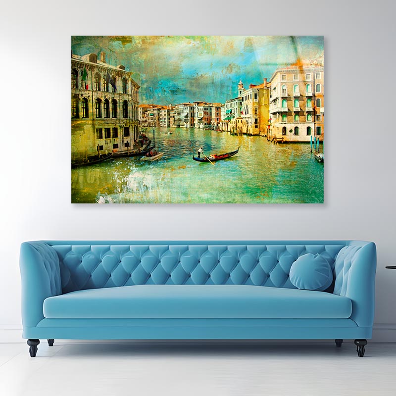 Amazing Venice - Artwork in Retro Style Acrylic Glass Print Tempered Glass Wall Art 100% Made in Australia Ready to Hang