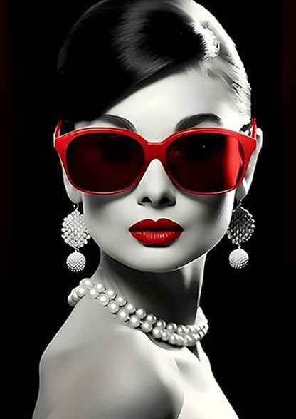 Black White Woman Red Fashion Glasses and Lips Fashion Home Decor Premium Quality Poster Print Choose Your Sizes - Bella Home Decor