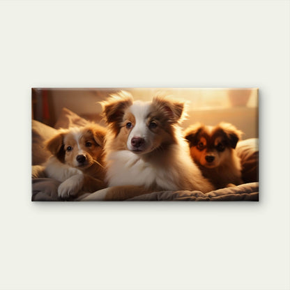 Three Cute Australian Shepherd Puppies Bed Wall Art Canvas Office Home Room Framed 120x60cm