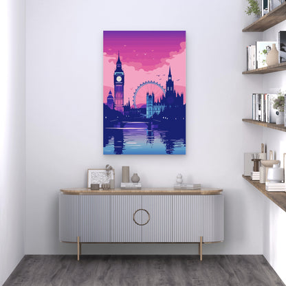 London Big Ben Skyline Purple Sunset 40x60cm Metal Print Ready to Hang
