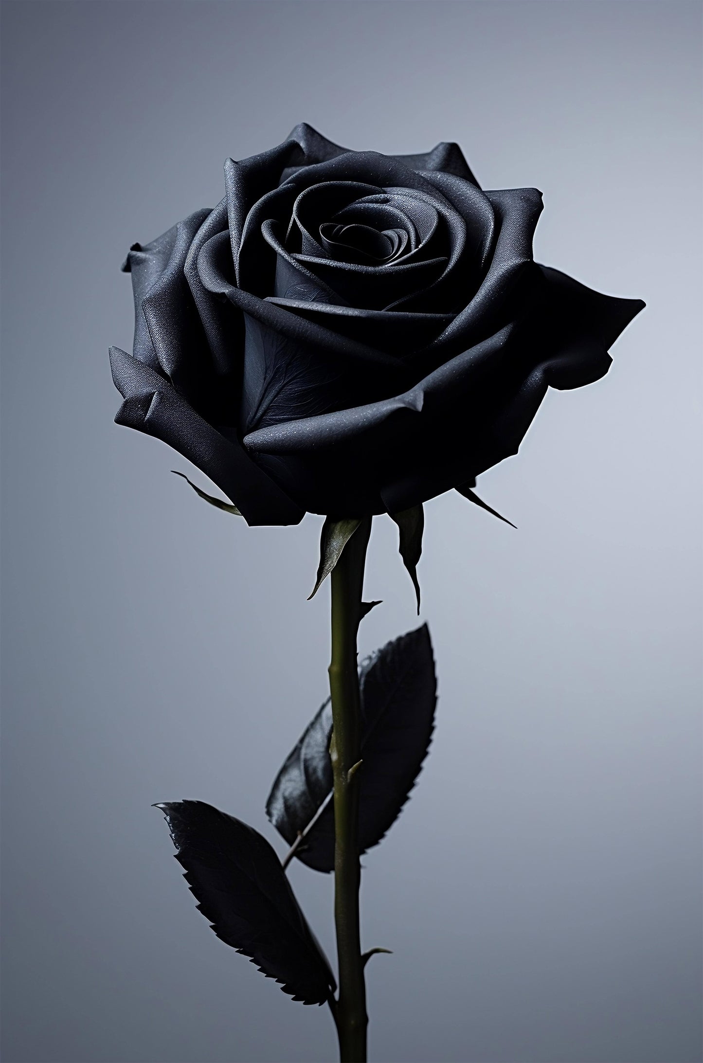 Gothic Black Rose Flower Single Stem 40x60cm Metal Print Ready to Hang