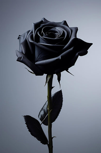 Gothic Black Rose Flower Single Stem 40x60cm Metal Print Ready to Hang