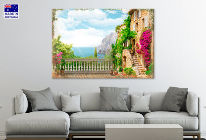 View From the Terrace to the Blue Summer Sea Wall Art Decor 100% Australian Made