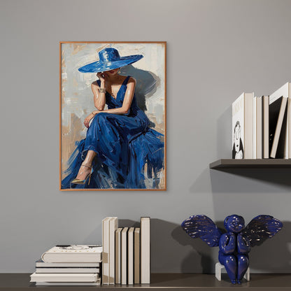 Woman in a Blue Hat And Dress with Diamond Painting Fashion Home Decor Premium Quality Poster Print Choose Your Sizes - Bella Home Decor