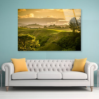 Grassy Hill and Trees with Sky Acrylic Glass Print Tempered Glass Wall Art 100% Made in Australia Ready to Hang - Bella Home Decor