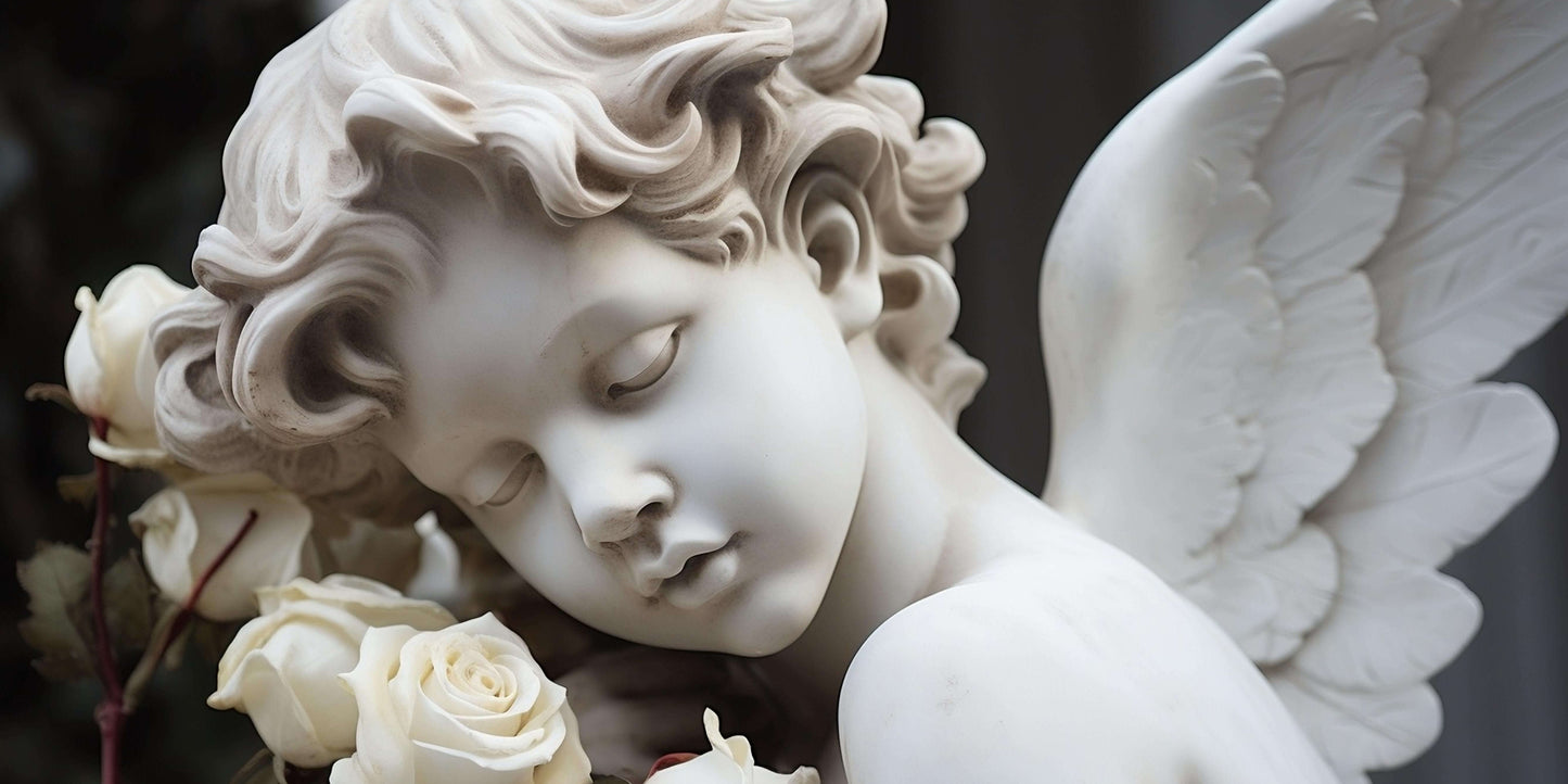 Cherub Angel Sleeping Statue Rose Wall Art Canvas Office Home Framed 120x60cm