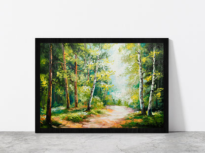 Summer Forest Oil Painting Glass Framed Wall Art, Ready to Hang Quality Print Without White Border Black