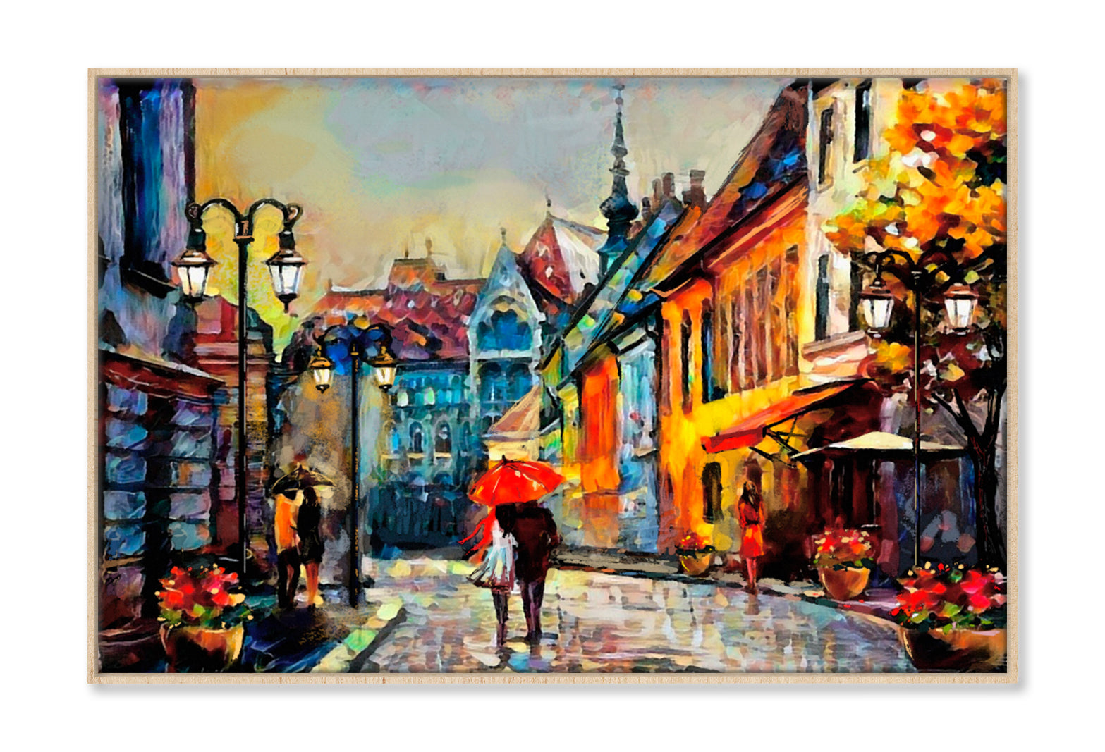 European City Hungary Street Oil Painting Wall Art Limited Edition High Quality Print Canvas Box Framed Natural