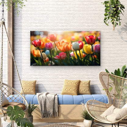 Vibrant Spring Tulip Field Garden Wall Art Canvas Office Home Framed 120x60cm