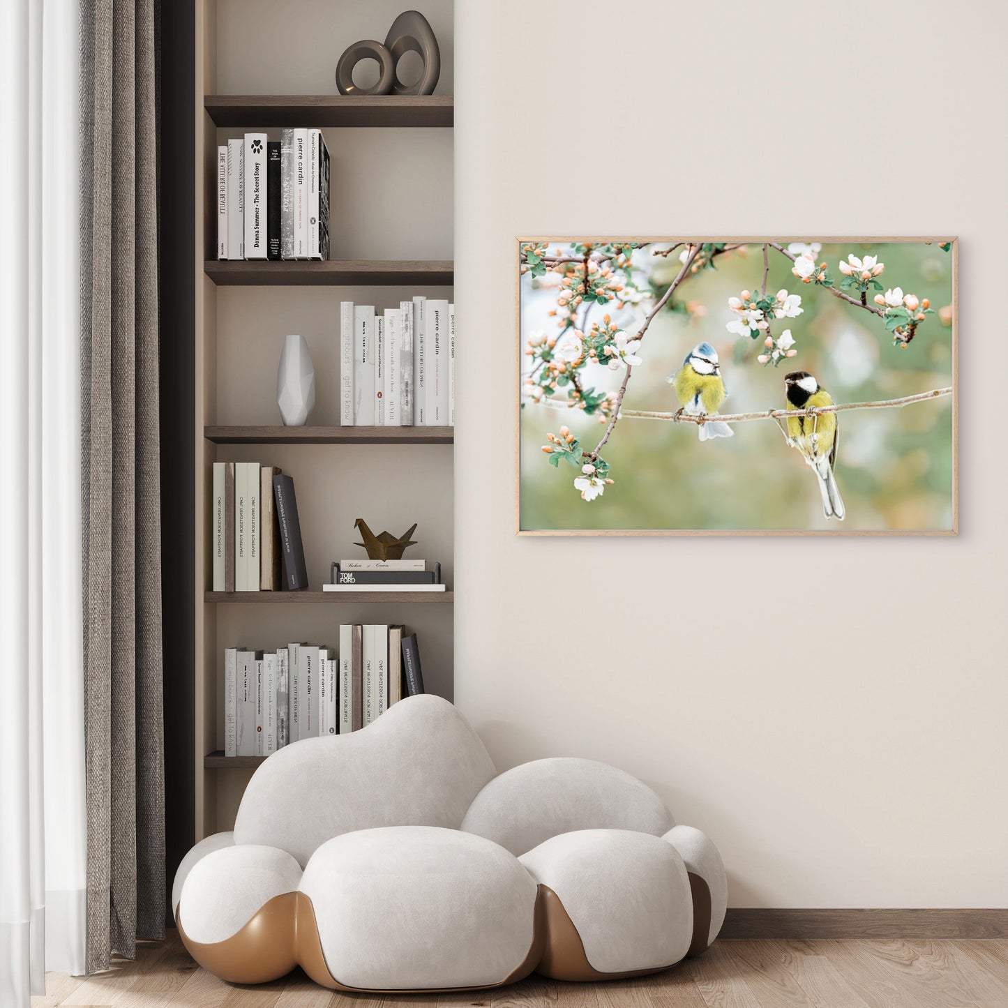 Spring Blossom Eurasian Blue Tit Birds Soft Floral Nursery Wall Art Decor 100% Australian Made