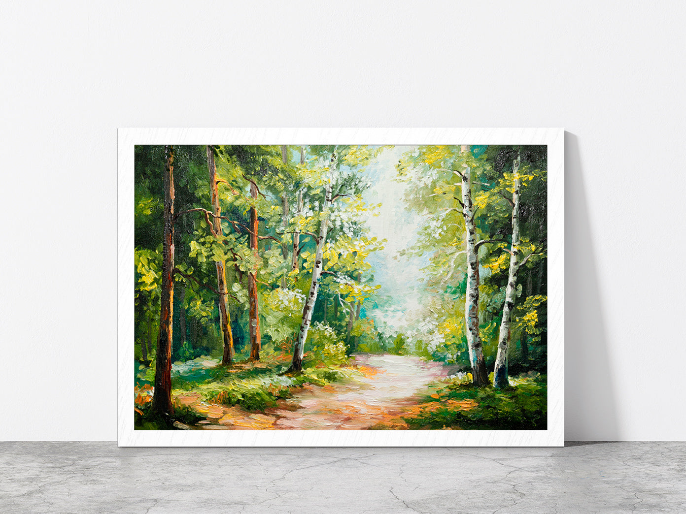 Summer Forest Oil Painting Glass Framed Wall Art, Ready to Hang Quality Print Without White Border White