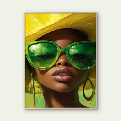 Woman with Yellow Hat and Green Glasses Painting Fashion Home Decor Premium Quality Poster Print Choose Your Sizes
