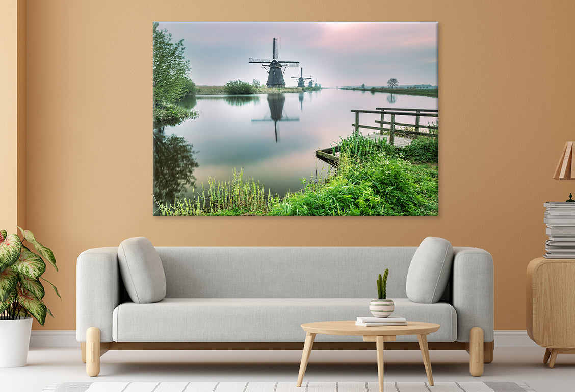 Windmill Reflected in the Canal  Wall Art Decor 100% Australian Made