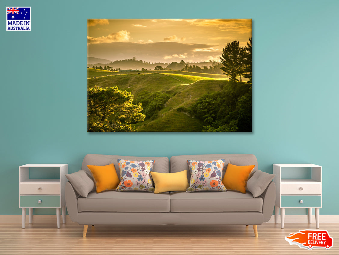 Grassy Hill and Trees with Sky Print 100% Australian Made - Bella Home Decor