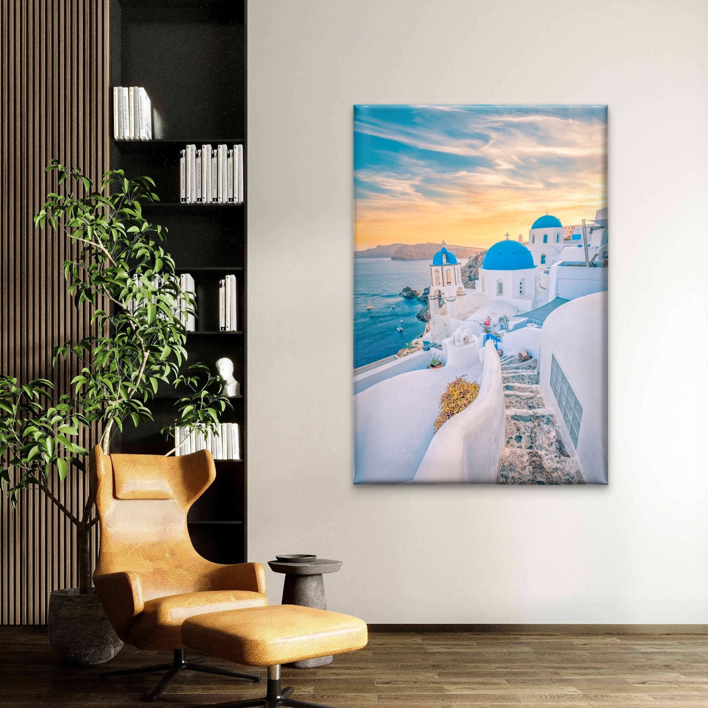 Santorini Winding Stairs Oia White Buildings Blue Domes Wall Art Decor 100% Australian Made - Bella Home Decor