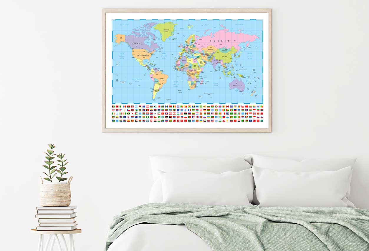 World Map with Country Flags Home Decor Premium Quality Poster Print Choose Your Sizes