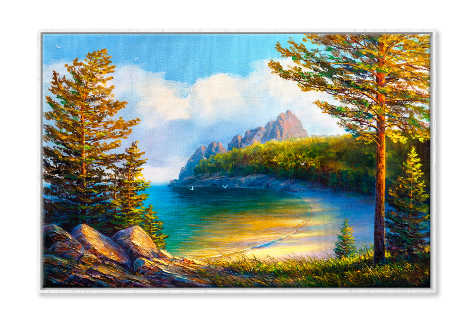 Morning On Sea, Wild Beach Oil Painting Wall Art Limited Edition High Quality Print Canvas Box Framed White