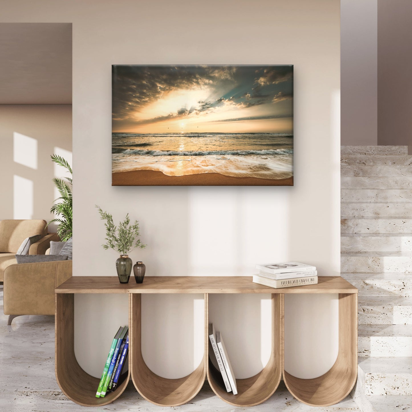 Golden Sunset Coastal Beach Warm Tranquil Seascape Wall Art Decor 100% Australian Made