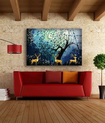 Deers & Trees Abstract UV Direct Aluminum Print Australian Made Quality