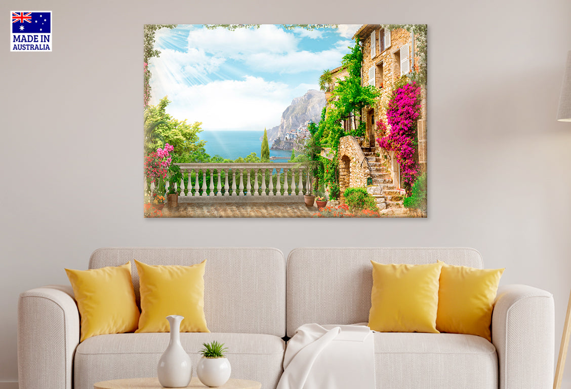 View From the Terrace to the Blue Summer Sea Wall Art Decor 100% Australian Made