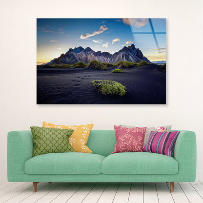 View of Mountains with a Cloudy Sky Acrylic Glass Print Tempered Glass Wall Art 100% Made in Australia Ready to Hang