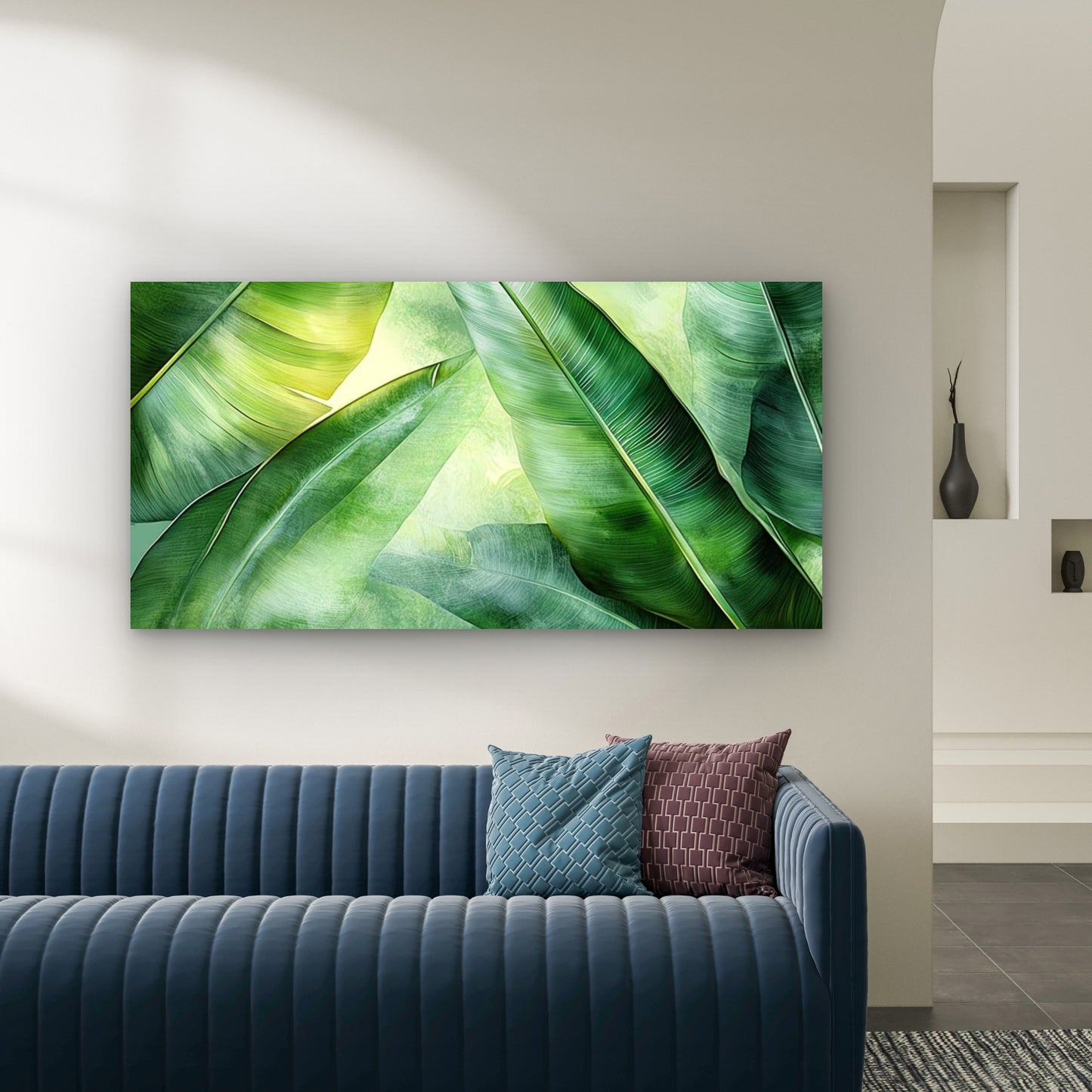Tropical Banana Leaf Design Wall Art Canvas Office Home Room Framed 120x60cm - Bella Home Decor