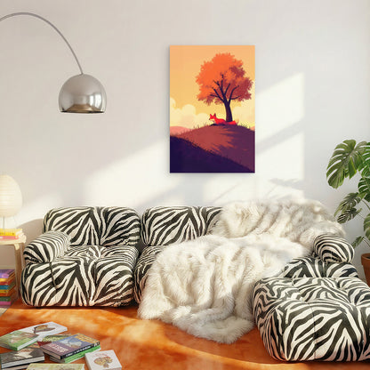 Fox Resting Beneath a Tree 60x90cm Metal Print Ready to Hang