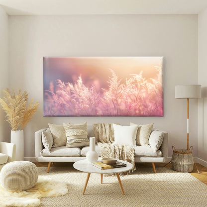 Pink Wild Grasses Field Wall Art Canvas Office Home Room Framed 120x60cm