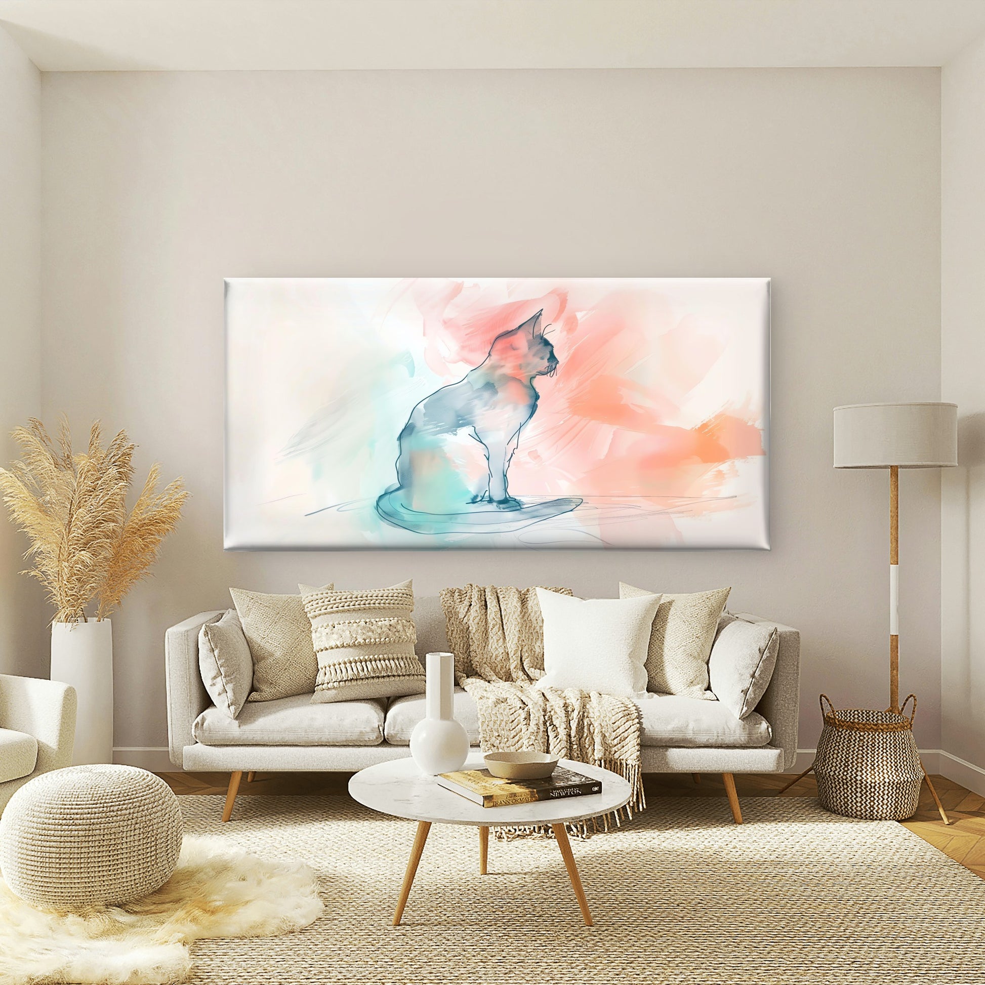 Watercolor Cat Abstract Wall Art Canvas Office Home Room Framed 120x60cm - Bella Home Decor