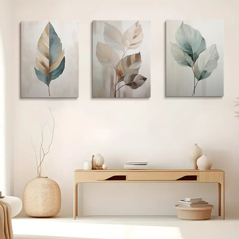 3pcs Fresh Leaf Patterns Metal Print Ready to Hang Art - Bella Home Decor