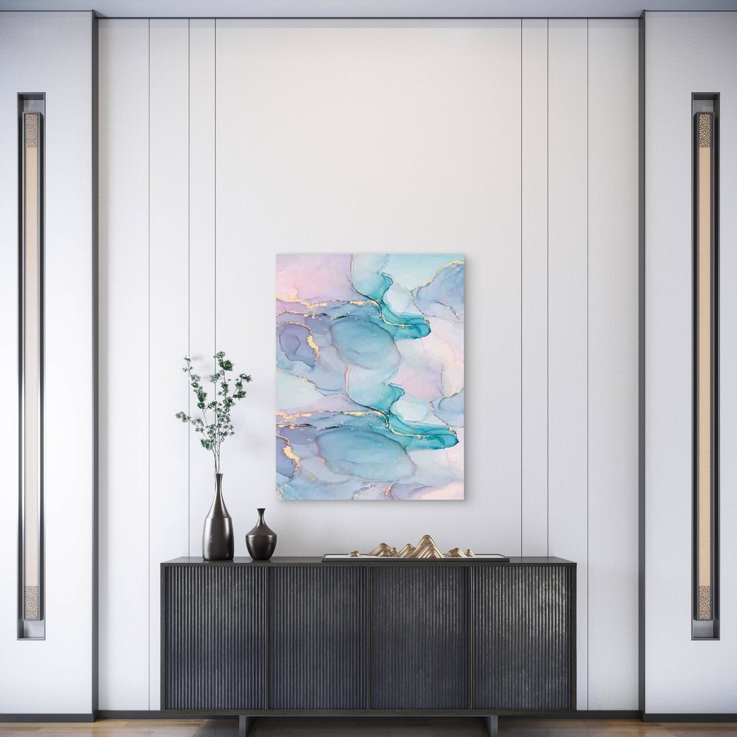 Modern Blue Abstract 60x90cm Metal Print Ready to Hang - Bella Home Decor
