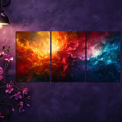 3pcs Vibrant Abstract Moon & Stars Night Scene Wall Art Set Canvas Framed 50x70cm - High Quality Print 100% Australian Made Wall Canvas Ready to Hang