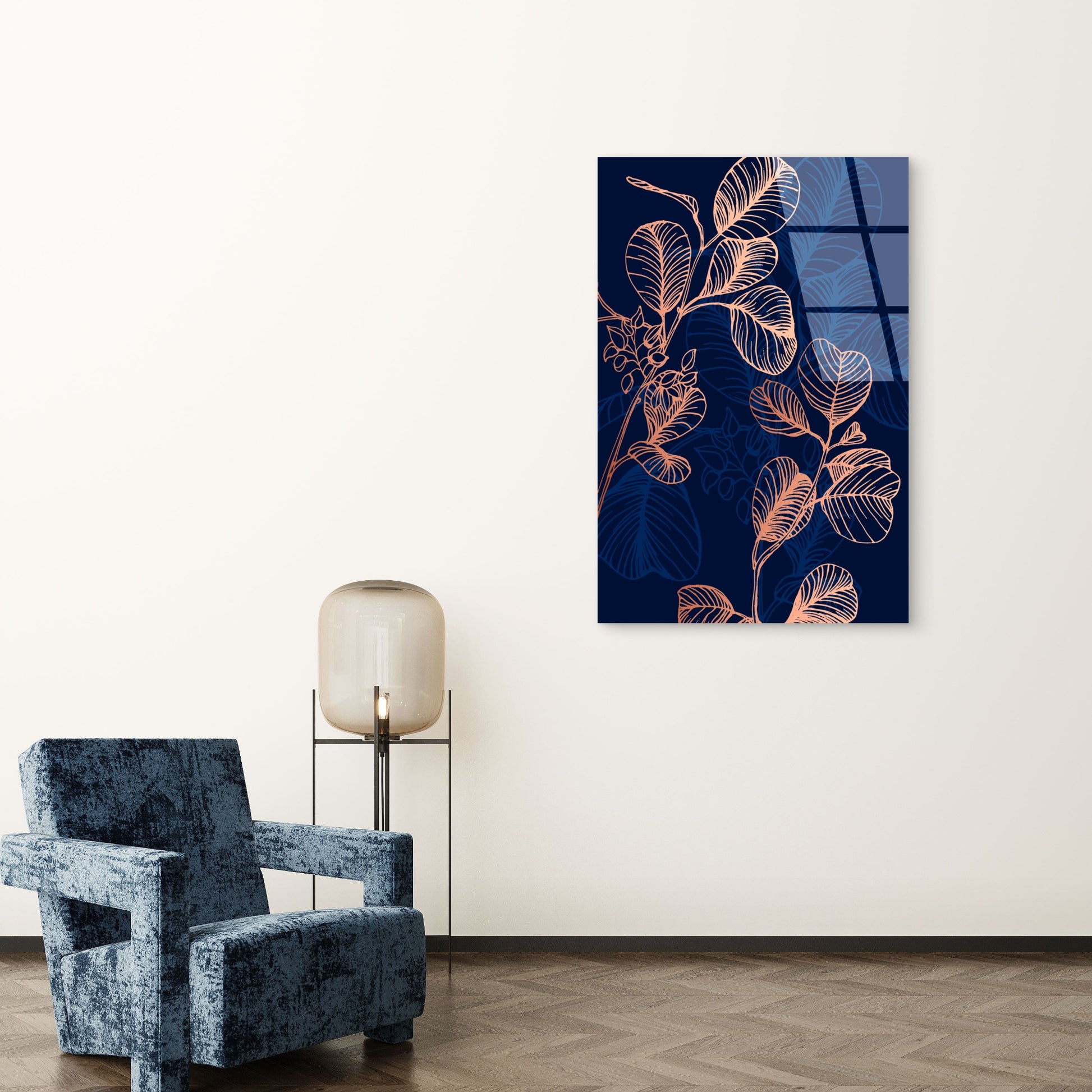 Eucalyptus Leaves Navy Gold Acrylic Glass Printing Wall Art Australian Made Quality