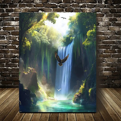 Hawk Swinging from Trees Near Crystal 40x60cm Metal Print Ready to Hang - Bella Home Decor