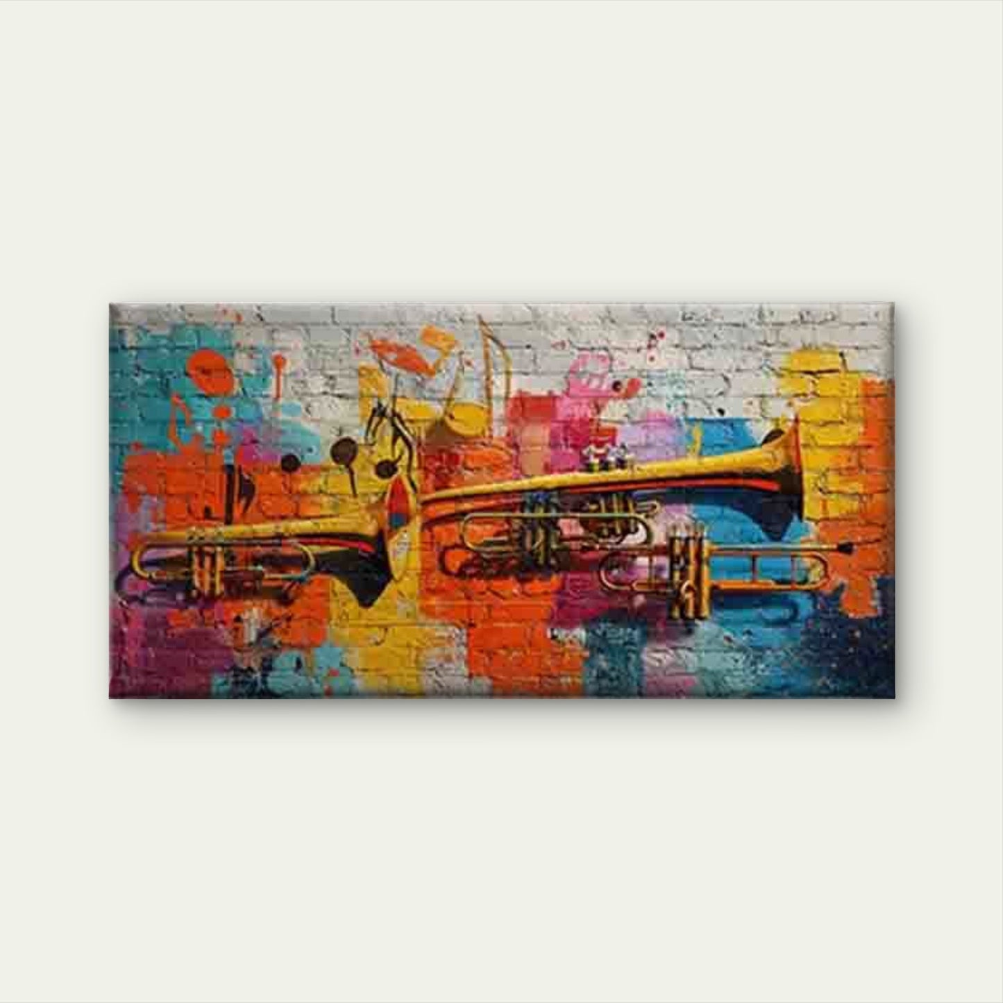Colorful Brass Instruments Wall Art Canvas Office Home Room Framed 120x60cm - Bella Home Decor