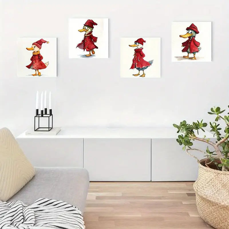 4pcs  Red Riding Hood Duck   Wall Art Canvas Framed