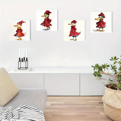 4pcs  Red Riding Hood Duck   Wall Art Canvas Framed