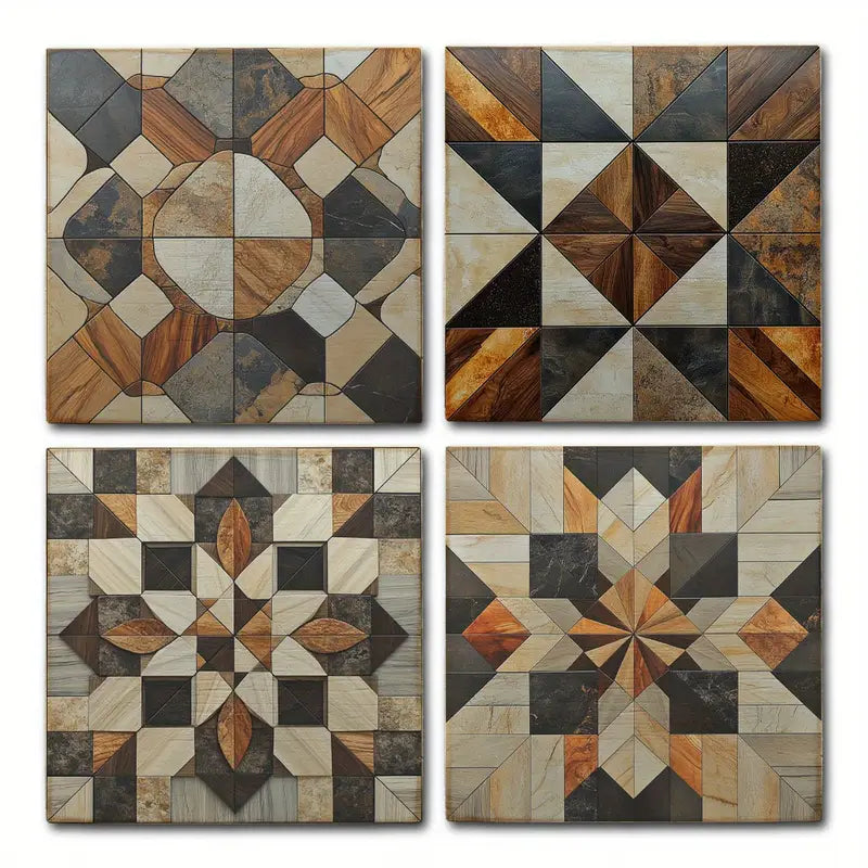 4pcs Traditional Shapes Decor Wall Art Canvas Framed - Bella Home Decor
