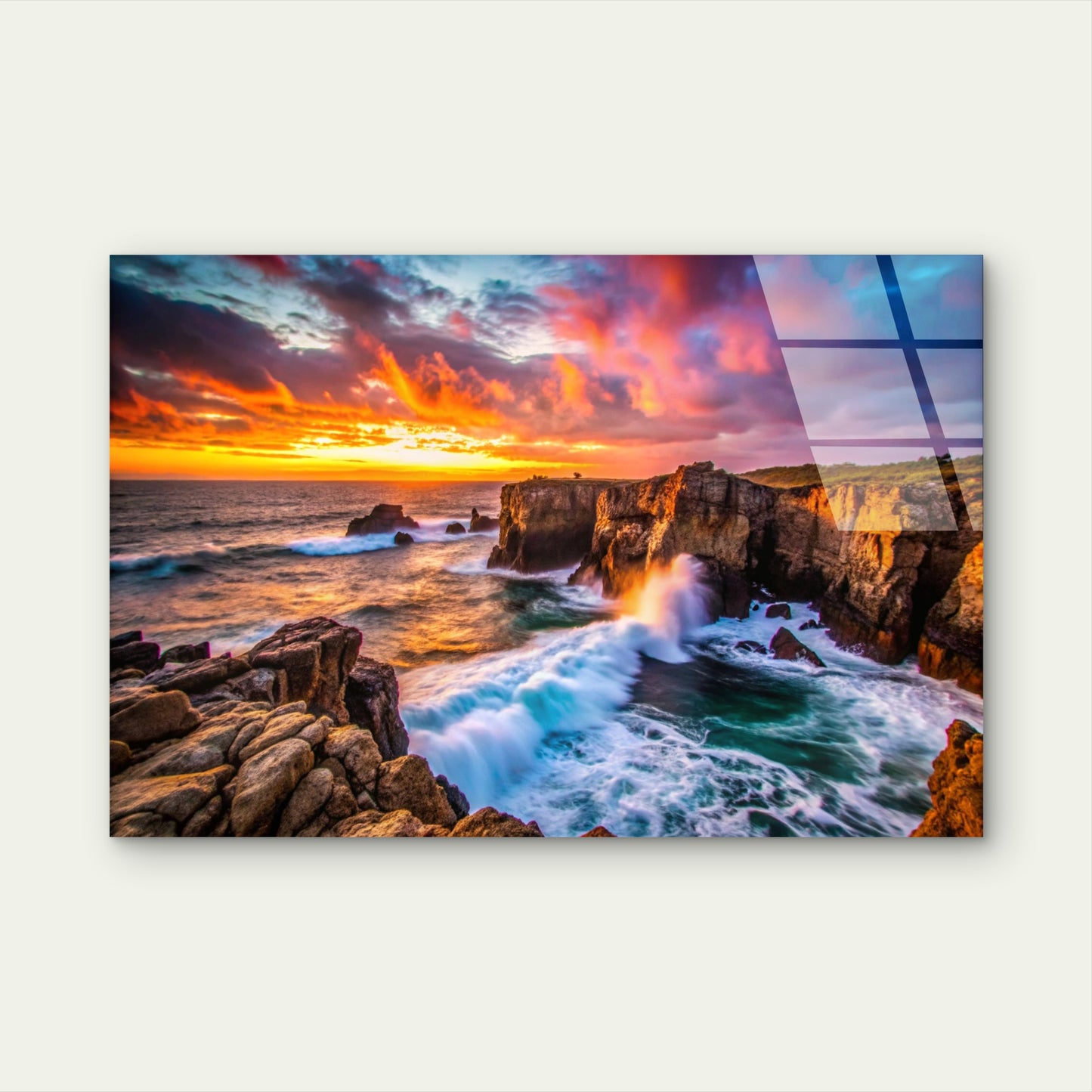 Coastal Ocean Waves Cliff  Acrylic Glass Printing Wall Art Australian Made Quality