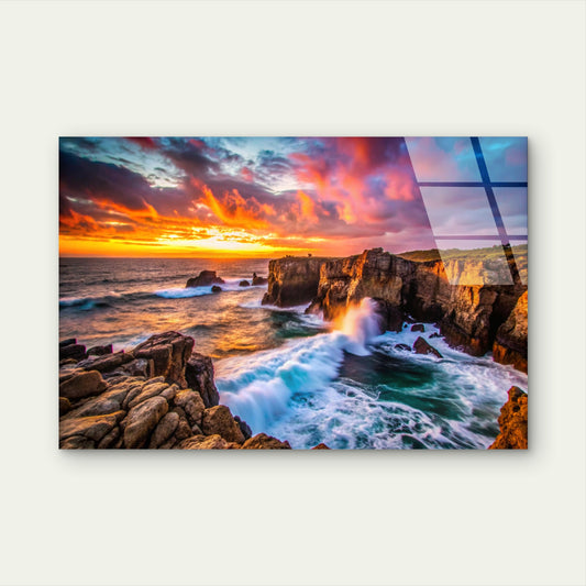 Coastal Ocean Waves Cliff Acrylic Glass Printing Wall Art Australian Made Quality