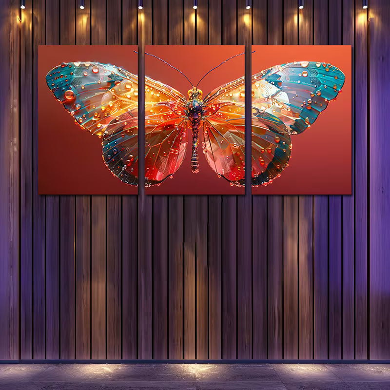3pcs Luxurious  Crystal Butterfly Wall Art Set Canvas Framed 40x60cm - High Quality Print 100% Australian Made Wall Canvas Ready to Hang