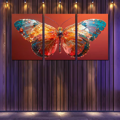 3pcs Luxurious  Crystal Butterfly Wall Art Set Canvas Framed 60x90cm - High Quality Print 100% Australian Made Wall Canvas Ready to Hang