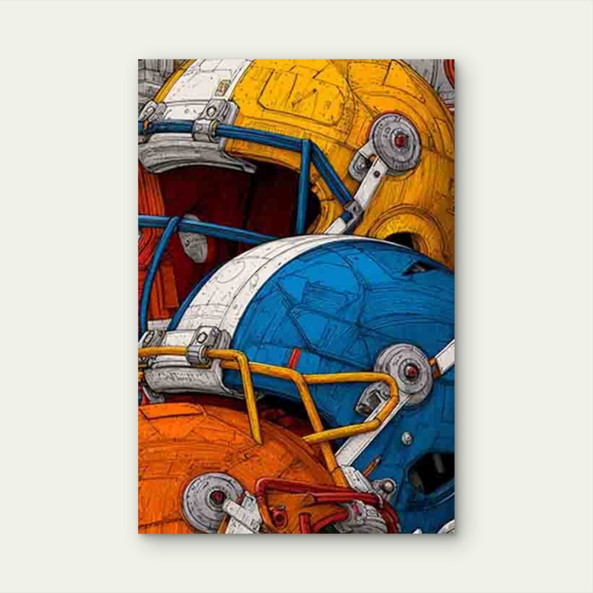 American Football Helmets Metal Print Ready to Hang - Bella Home Decor