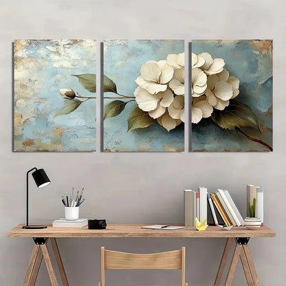 3pcs White Hydrangea Canvas Metal Print Ready to Hang Art
